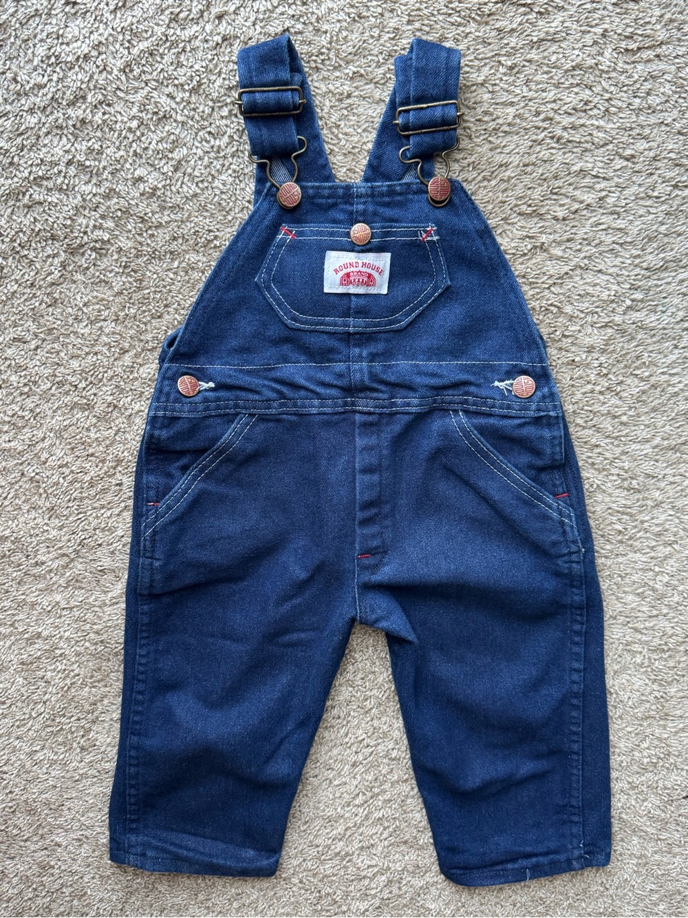 Round House USA Vintage Denim Overalls 2T Adjustable Straps Made in USA